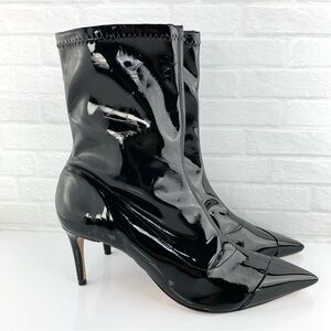 NEW! Schutz Luh Mid Patent Leather Pointed Toe Black Ankle Bootie Boots Size 8B